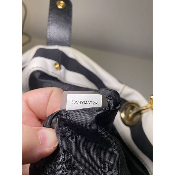 Michael Kors Marina Black White Striped Canvas Anchor Tote Shoulder Bag - Picture 11 of 16